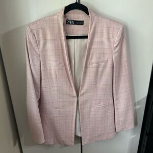 ZARA Light/Baby pink checker blazer | Size L | Full sleeve | Women